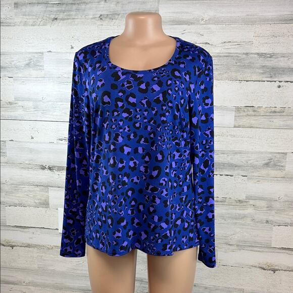 Iman Global Chic Purple Leopard Print Stretchy Womens Long Sleeve Top Size Large - Picture 1 of 7